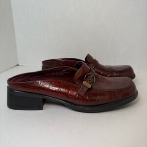 Liz Claiborne Flex Leather Croco Embossed Mule Slip On Shoes Women's Size 8
